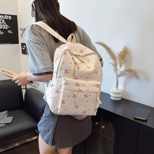 3Pcs Bow Backpack for Women, Kawaii Rucksack with Lunch Bag and Stationery Box, Large Capacity Book Bag with Bow Pattern, Personalized Stylish Daypack Bag for Travel, Commuting4