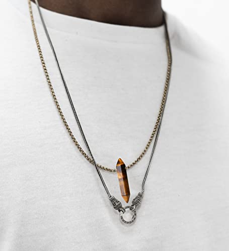 Xiannvxi 4 Pcs Crystal Stone 14K Gold Plated Chain Necklace For Men Women Amethyst Obsidian Tiger Eye Labradorite Healing Necklace Cool Simple Golden Natural Gemstone Pendant Jewelry #TOP5