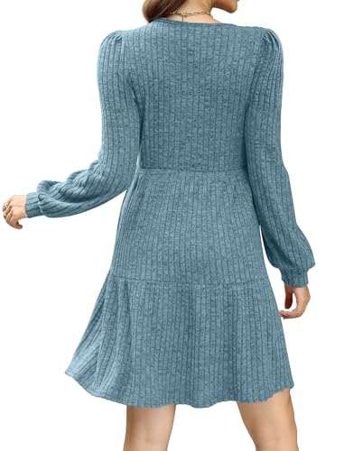 Image of Sampeel Womens Square Neck Long Sleeve Fall Dresses Casual Babydoll Sweater Dress