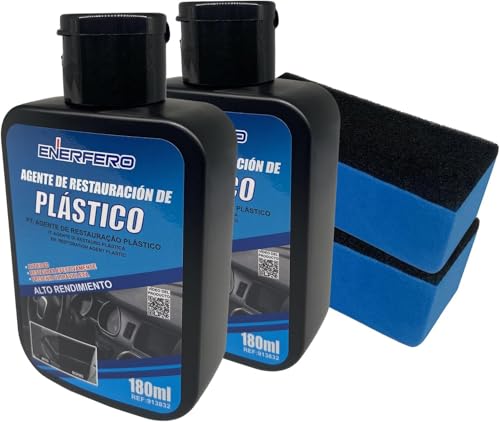 Enerfero-Restaurador De Plasticos Coche,Limpieza Coche,Renovador de Plásticos y Gomas para Automóviles,Restaurador Gomas Viejas Recupera Brillo Interior,180ml+Esponja Premium