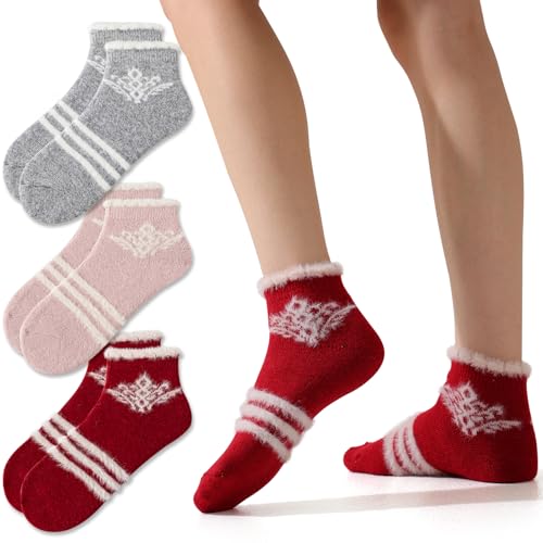 Image of Fszsaa Merino Wool Low Ankle Socks For Women - Knit Warm Fuzzy Casual Home Socks For Winter
