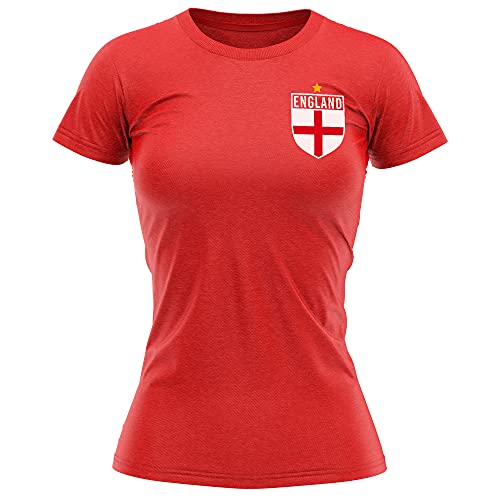 Image of England Shirt Women - Womens England Flag Badge T Shirt - Football Country European Supporters 2020 Retro Tee Her - English Tournament 2021 Footy Soccer Top, XL, Red