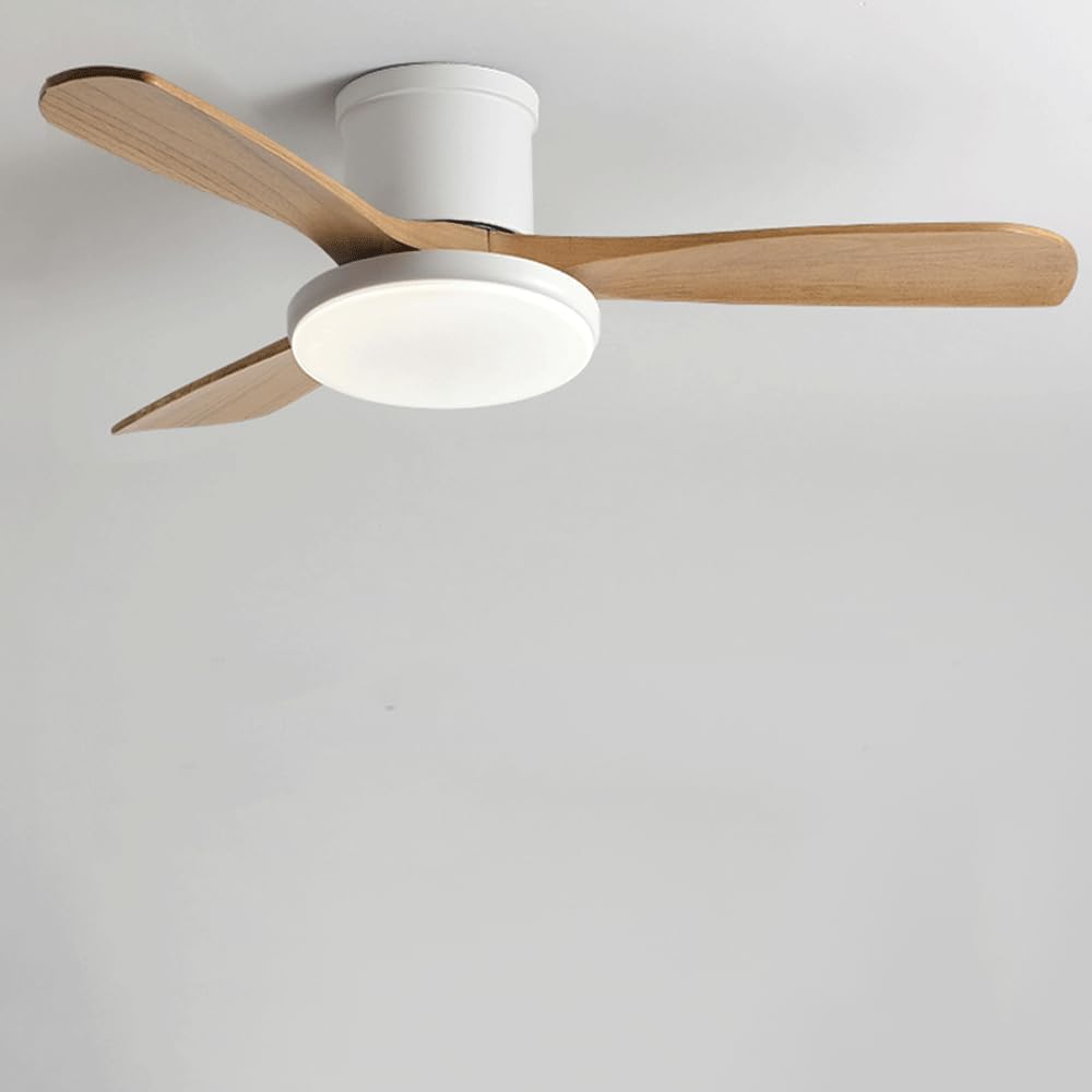 Ceiling Fans with Lights 6 Speeds 3 Reversible Blades Ceiling Fans Flush Mount Ceiling Fan with LED Lights Solid Wood Ceiling Fans Fixtures Modern Ceiling Fan Lamp for Bedroom Indoor/Outdoor