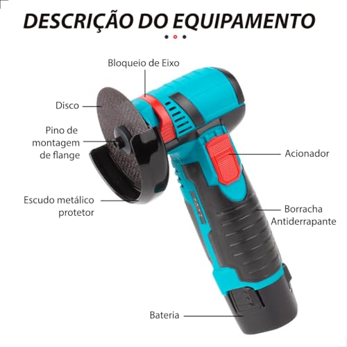 Esmerilhadeira Lixadeira Corte Polimento Elétrica Profissional Angular Recarregável Bateria com Male