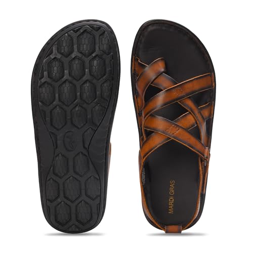 Image of MARDI GRAS Leather Sandals for Men | Casual Sandals with PU Sole & Foam Insole | Adjustable Straps, Breathable Leather Lining