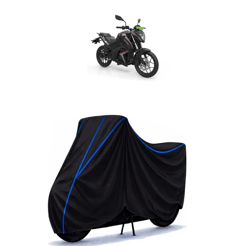 Image of Tork Kratos R STD Bike Cover Water Resistant Universal Motorcycle Rain | Heavy Duty UV Protection, Dust, Scratch Indoor Outdoor All Weather with Black Blue Piping Elastic