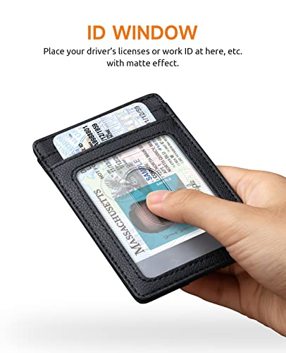 Image of Buffway Mens Slim Wallet, Minimalist Thin Front Pocket Leather Credit Card Holder with RFID Blocking for Work Travel | Minimalist
