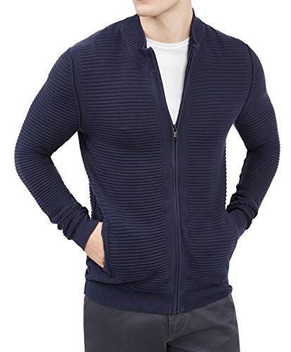 Alfani Mens Sweaters Navy Full Zip Ottoman Ribbed Mock-Neck Blue XL