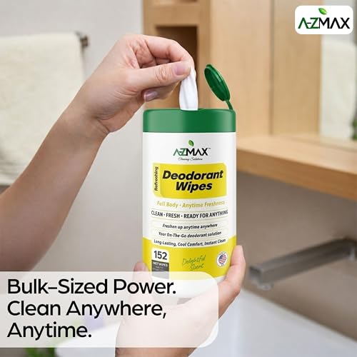 Image of A-Z MAX Deodorant Wipes Sweat & Odor Control for Men & Women, Bulk Whole Body Wipes for Travel Gym Wipe, 152 Count