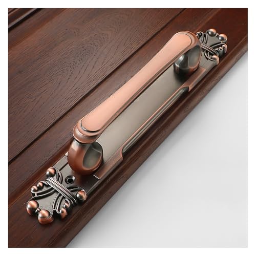 2個セット 欧州アンティーク亜鉛合金ドアハンドル、防錆表面取り付け バーンドア・クローゼット・バルコニーゲート・木製&引き戸に工具不要(Red)