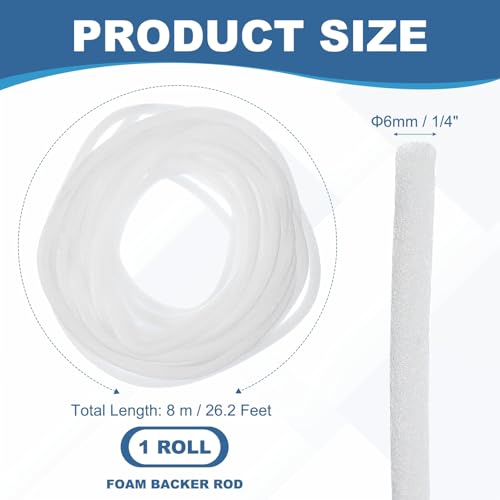 Image of PATIKIL 1 /4 Inch x 26 Feet Backer Rod for Gaps and Joints, Foam Rope Caulk Crack Joint Filler Roll Seal Weather Strip for Home Construction Car, White