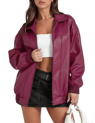 Women's Oversized Leather Jacket, Soft Faux Leather Loose Motorcycle Coat with Pocket 2025 Trendy for Fall Winter