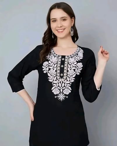 Image of Women's Rayon Kashmiri Embroidered Short Kurti | Stylish and Comfortable Kashmiri Short Kurti Tops for Casual Or Special Occasions | Pack of 2 Combo |