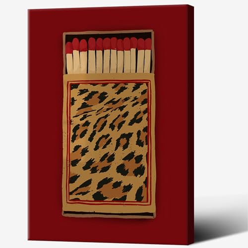 Retro Leopard Matchbox Poster Vintage Cheetah Canvas Wall Art Preppy
