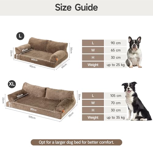 MEWOOFUN Orthopädisches Hundesofa, mittelgroß, wasserdicht, Anti-Angst-Plüschbezug für Welpen, 90 x 65 x 30 cm (Braun, L)