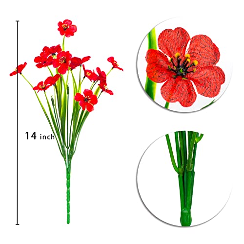 Ximiloor 21 Bundles Artificial Flowers Outdoor Uv Resistant Silk Flowers No Fade Fake Outside Flowers Plastic Greenery Faux Shrubs Garden Porch Window Box Home Decoration(Red) #TOP5