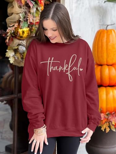 Thanksgiving Sweatshirts for Women Thankful Sweatshirt 2025 Trendy Fall Embroidered Graphic Pullover Top