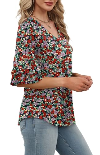 Image of OFEEFAN Spring Tops for Women Boho Shirts Fashion Clothing Cute 3 /4 Length Sleeve Blouses Dressy Casual Summer Outfits