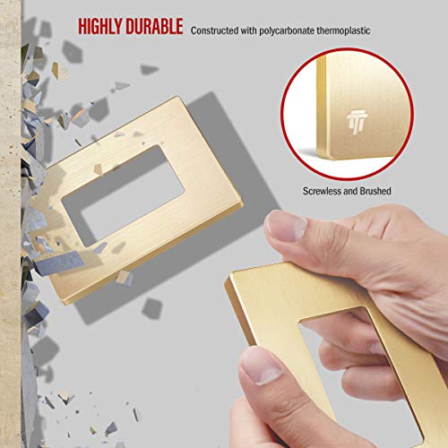Enerlites Elite Series Screwless Decorator Wall Plate Child Safe Outlet Cover, Gloss Finish, Size 1-Gang 4.68" H X 2.93" L, Unbreakable Polycarbonate Thermoplastic, Si8831-Bgd, Brushed Gold #TOP2