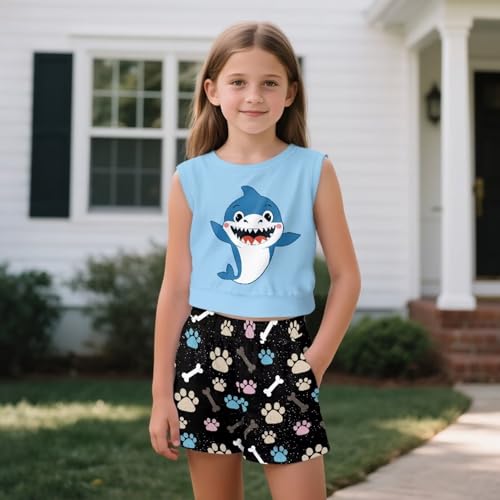 ZFRXIGN Summer Outfits for Girls 5-14 Years Hawaiian Girls Outfit 2 Piece Summer Sets Athletic Tank Tops for Play Wear3