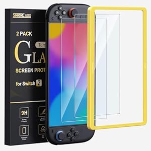2 Pack Screen Protector for Nintendo Switch 2（2025）Transparent HD Clear Anti Blue Light Screen Protector with Alignment Frame Anti-Scratch Screen Cover for Nintendo Switch2, 0.3mm Thickness/Bubble Free/Ultra Clear/9H Hardness