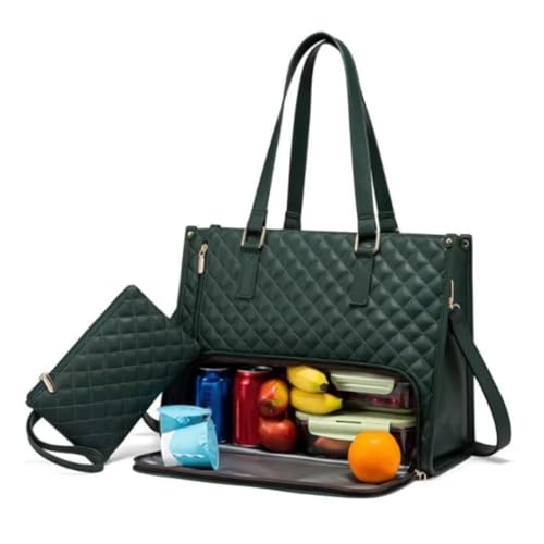 Borsa PC 15,6 Pollici con Borsa Termica Porta Pranzo, Borsa per il Pranzo 2 in 1 da Donna, con Scomparto per il Pranzo e Portafoglio, per Lavoro, Ufficio, Viaggi (Green)