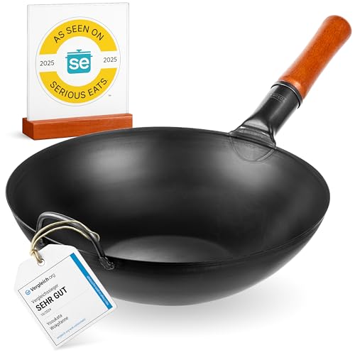 YOSUKATA 13.5' Carbon Steel Wok Pan – Pre-Seasoned Flat Bottom Pow Wok...