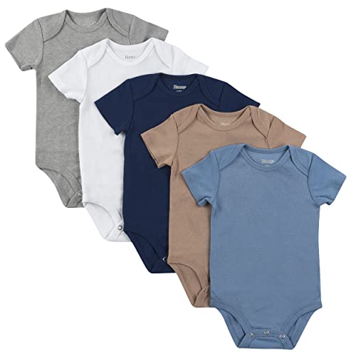 Image of Hanes Baby Bodysuits, Ultimate Flexy Short Sleeve for Boys & Girls, 5-Pack