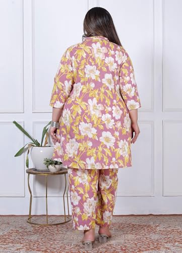 Image of NISHIRE Women's Cotton Floral Co-ord Kurta Set, Plus Size Stylish Ethnic Wear Set