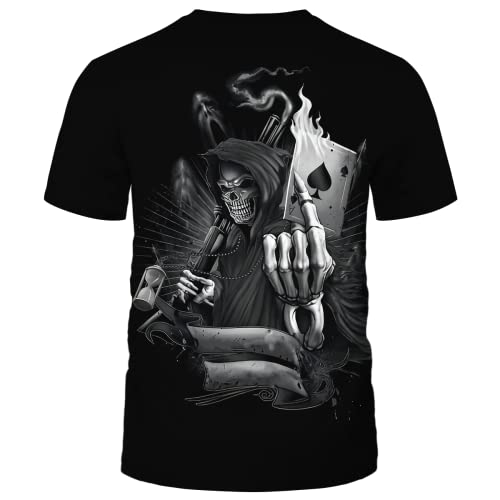 Mens 3D Poker Skull Graphic Tees Casual Short Sleeve T-Shirt Pattern Vintage Funny Casual Shirt4