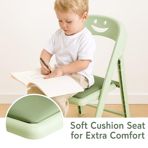 Image of Alark Kids Folding Chair with Smiley Backrest Strong Plastic Foldable Space Saving Chair Kids Lightweight Portable Baby Chair for Home Study Playroom Outdoor Comfortable Seat for Toddlers Children