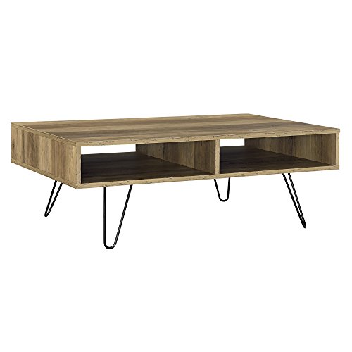 [en.casa] Mesa Auxiliar - Tablero: MDF - Estructura: Metal - salón - 100cm x 60cm x 35cm - Apariencia de Madera - Patas Horquillas - 2 baldas de Almacenamiento