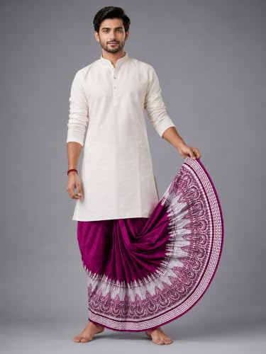 Image of Men's Ready to Wear Pant System Printed MAYUR PUCHHA Dhoti for Marriage, Pooja, Festival etc.(GC010)
