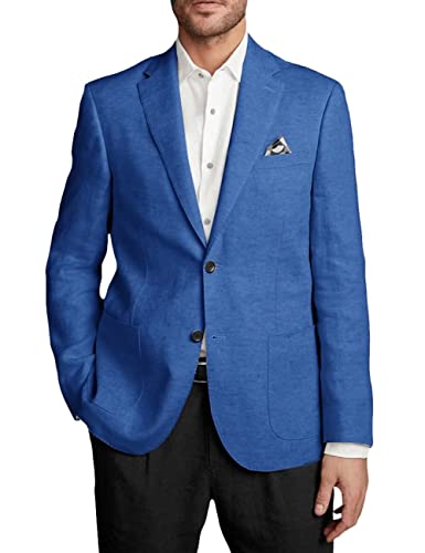Men's Blue Casual Sport Coat Cotton Linen Blazer Jacket Slim Fit Two Buttons Balzer Jacket 3Xl #TOP16
