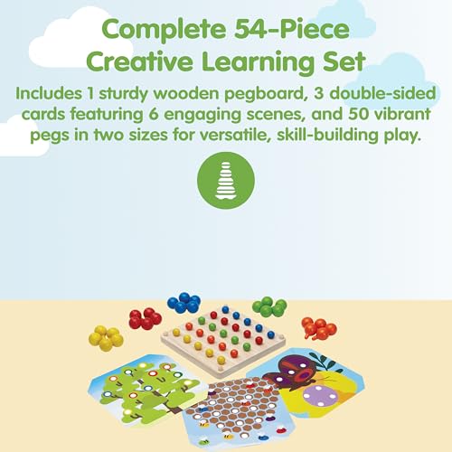 Image of PlanToys Creative Peg Board Wooden Toy for Kids Ages 3+ | Montessori Educational Game for Imagination, Fine Motor Skills & Coordination | Eco-Friendly Learning Set
