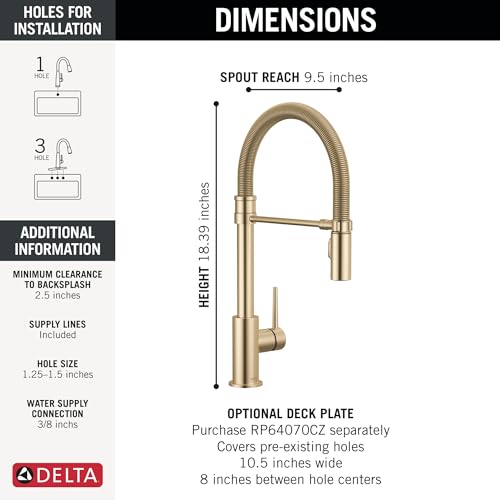 Image of Delta Trinsic Pro Style Commercial Kitchen Faucet with Pull Down Sprayer, Single Hole Brushed Gold Kitchen Sink Faucet, Single Handle, Champagne Bronze 9659-CZ-DST