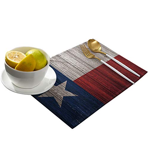 Placemats For Dining Table Set Of 4 Texas State Flag Painted On Wooden Planks Patriotic Emblem Table Mats For Home Kitchen Restaurant Christmas Party Decoration,Washable #TOP1