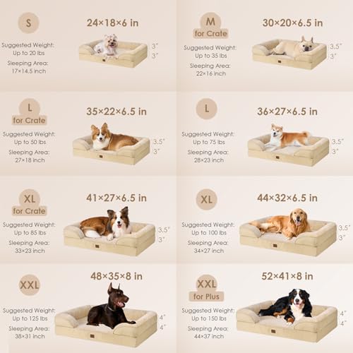 Image of EHEYCIGA Orthopedic Dog Bed for Medium Dogs, Waterproof Memory Foam Medium Dog Beds with Sides, Non-Slip Bottom and Egg-Crate Foam Pet Couch Bed with Washable Removable Cover, Greige