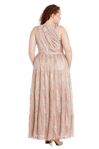Image of R&M Richards Women's Metallic Bloom Pleated Maxi Dress