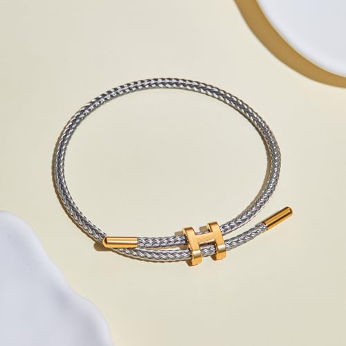 Image of AIMADE Bracelets for Women Adjustable Charm Bracelet, 18k Gold-plated Buckle Design Titanium Steel Wire Rope Women's Gift Jewelry