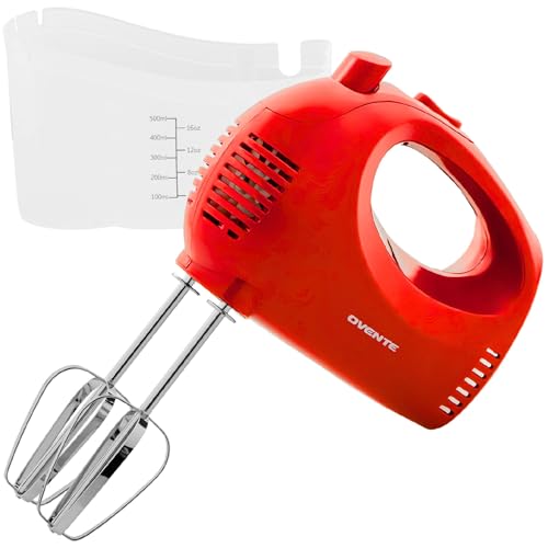 Comparison: Hand Mixer Blender 9 OVENTE 5-Speed Electric Hand Mixer with Stainless Steel Mixing Whisk, Snap-On Storage Case, Portable & Lightweight 150W Motor, Compact Handheld Mixer for Baking, Blending or Cooking, Red HM151R