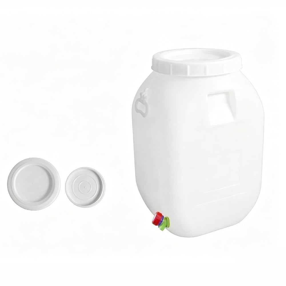 GZHERVICES 60L Square Plastic Fermentation Barrel With Spigot, Blue/white HDPE Drum, Airtight Sealed HDPE Water Storage Drum For Air Tight For Water And Food Storage, Rain Barrel Use(White)