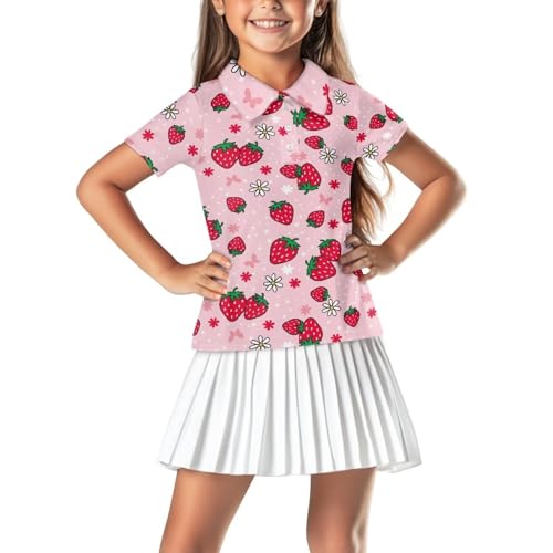 Girls Golf Shirts Quick Dry Short Sleeve Tennis T-Shirts Soft Loose Tops 5-16Y2