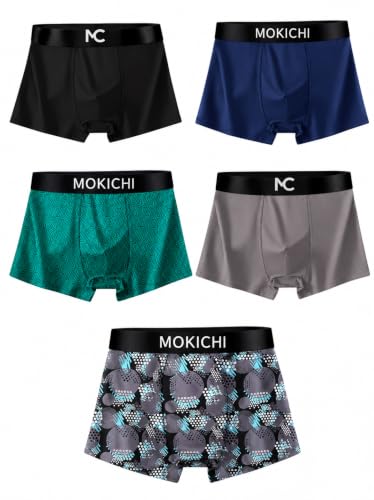 Image of Men's Boxer Briefs for Men, Stretchable Trunks Underwear, Soft Comfortable Fit, Breathable Mid-Rise Boxer Shorts, Assorted Solid & Printed Designs, Pack of 5