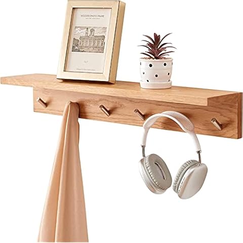 INMAN OAKERLAND Wandregal mit Hakenleiste Wandgarderobe mit 6 Haken und Ablage als Badregal mit Handtuchhalter aus massiv Holz Wandhandtuchhalter als Garderobe Cover