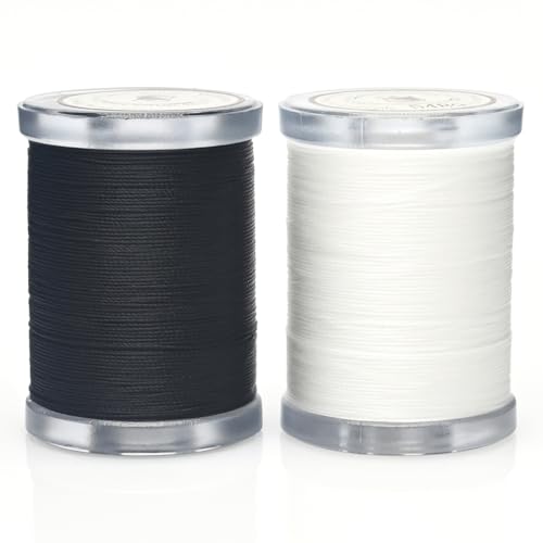 Image of Selric 300Yards Extra Strong Bonded Nylon Thread for Leather Sewing, Black and White Heavy Duty Upholstery Thread for Heavy Fabric (2 Spools)-Black+White