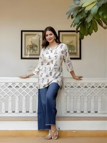 Image of Women's Short Kurti in TopsTunic Rayon Cotton Blend | Ladies Ethnic Tunic
