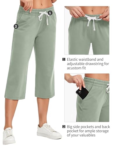 Image of SPECIALMAGIC Women Capri Pants Cotton Yoga Wide Leg Pajama Pants Capris Sweatpants Sports
