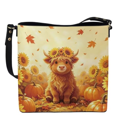 Image of HUGS IDEA Boho Bags for Women Leather Handbag Shoulder Bucket Crossbody Purse