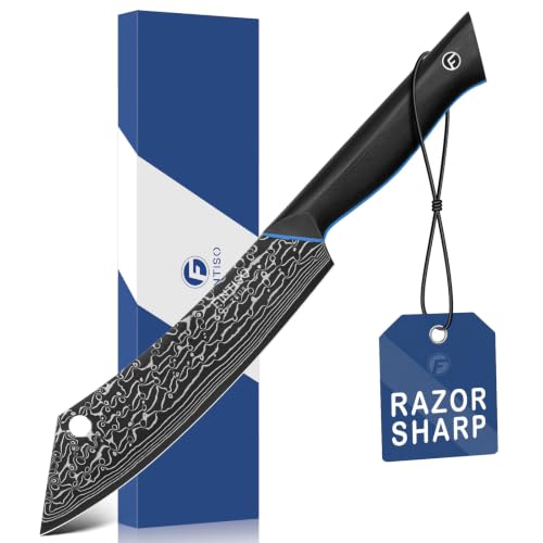 Image of FINTISO Damascus Butcher Knife 8 Inch, Meat Cleaver Knife with 67-Layer Japanese Damascus Steel, Full Tang Ergonomic G10 Handle for Kitchen - Zeus Series